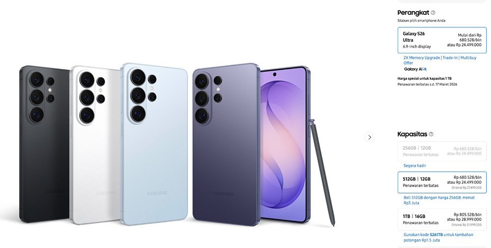 Pre Order Samsung Galaxy S26 Series Sekarang, Mulai Dari Rp600 Ribuan Per Bulan1