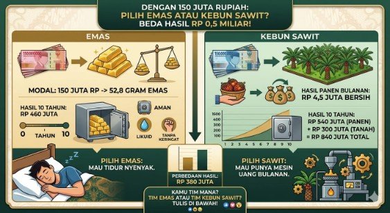 Do you have 150 million IDR in cash: Choose gold or palm oil plantations