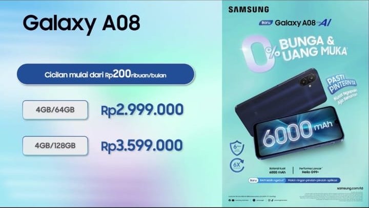 Mengusung Baterai Besar 6000 mAh Samsung Galaxy A08 Cocok Menjadi Ponsel Harian